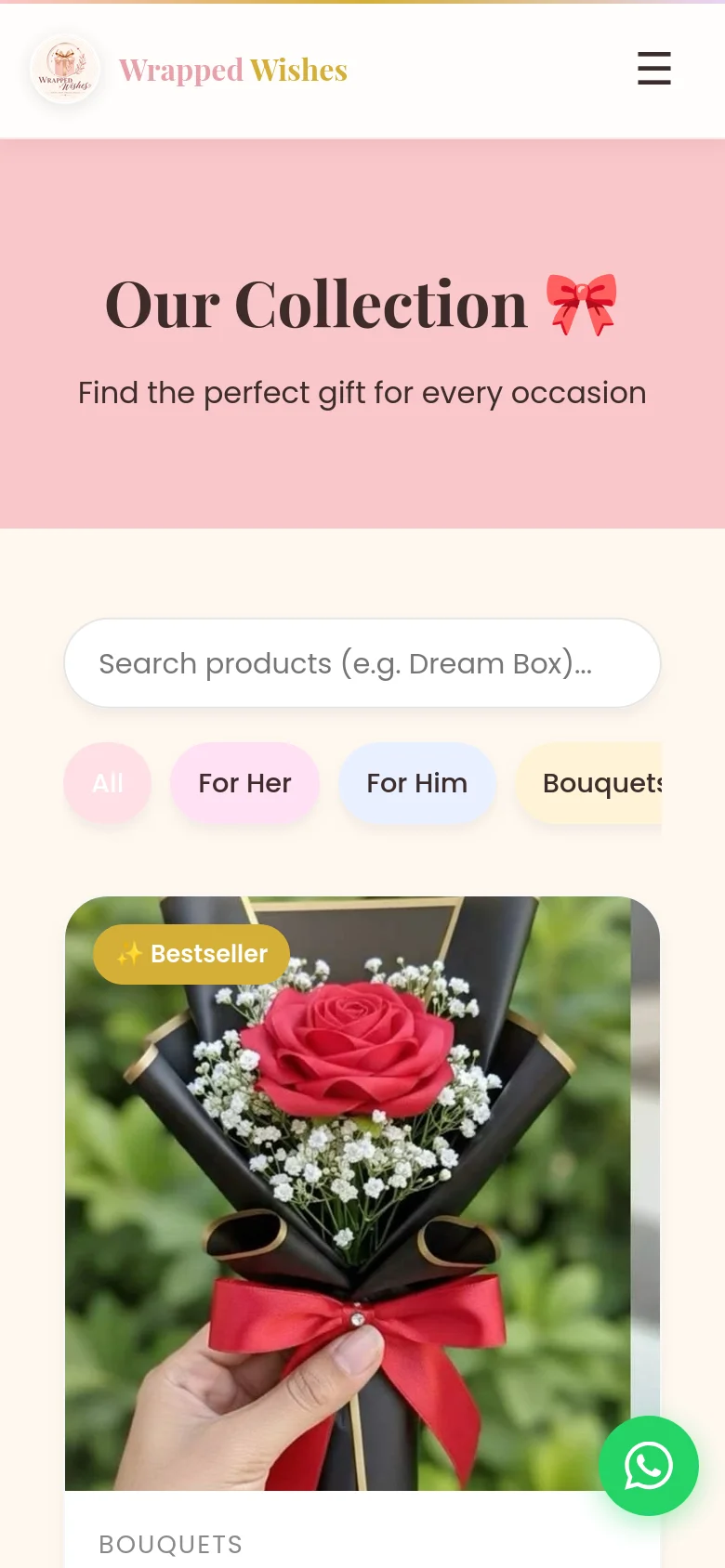 Wrapped Wishes mobile shop product listing